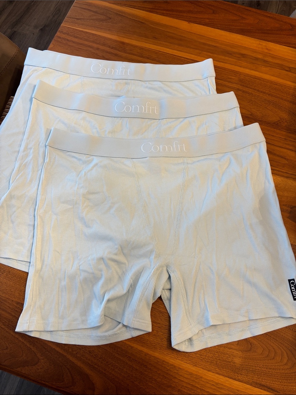 NWT New Comfrt Ribbed Boxer Unisex Powder Blue Set of 3 Underwear